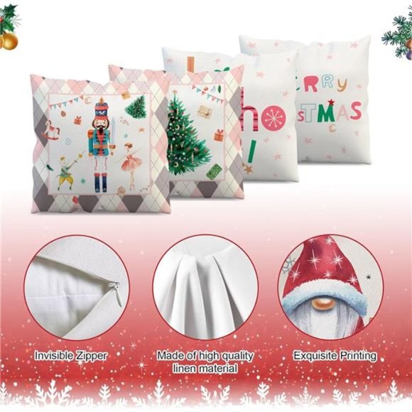 Set of 4 |  Christmas Throw Pillow Covers 18x18 Inches Christmas Decorations - Picture 3 of 8